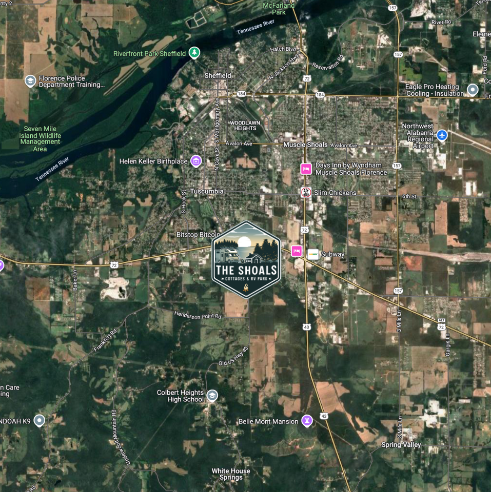 Google Map Location for The Shoals Cottages & RV Park